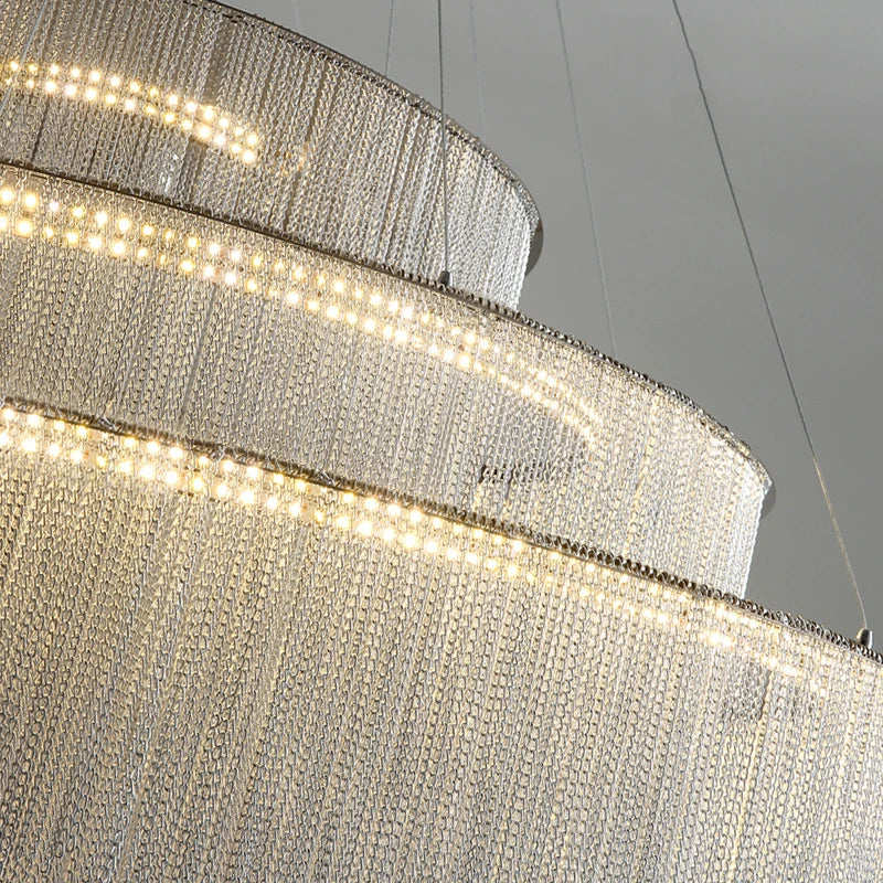 Afralia™ Revolving Tassel Chandelier for Duplex Living Room and Hotel Lobby