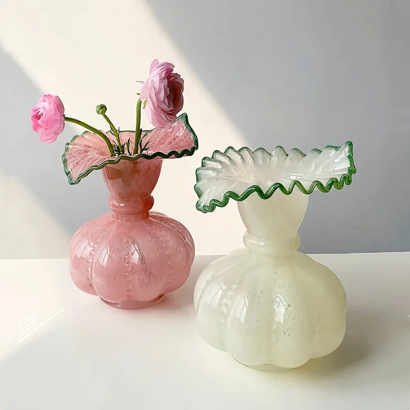 Afralia™ Pumpkin Wave Glass Vase: Hand-made European Retro Design for Floral Arrangements