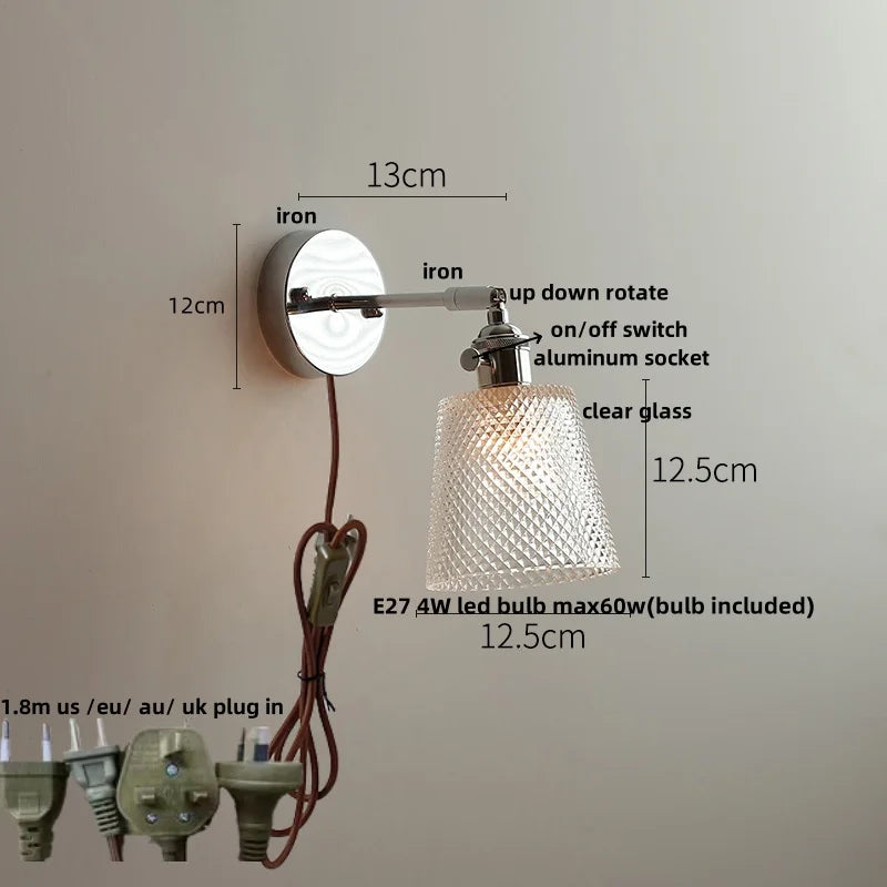 Afralia™ Crystal Iron LED Wall Light Modern Bedside Lamp Clear Glass Wandlamp