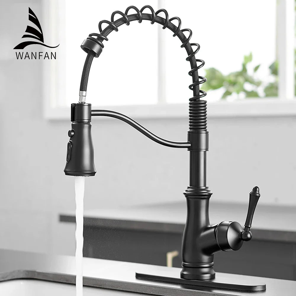Afralia™ Black Spring Spout Kitchen Faucet Single Lever Pull Out Mixer Tap