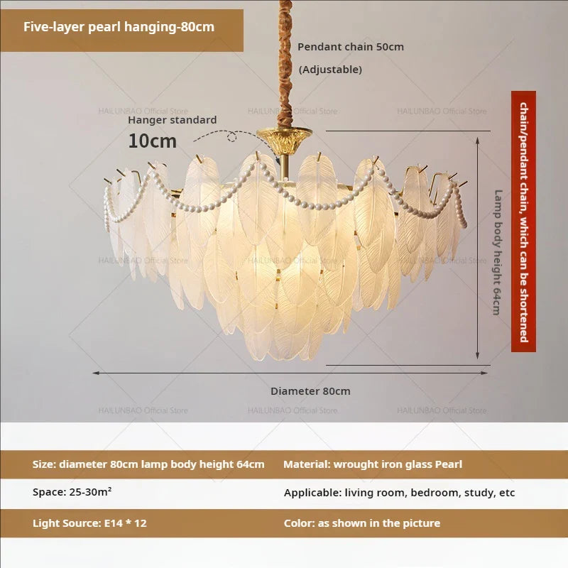 Afralia™ Cream Wind Feather Pearl Crystal Chandelier for Luxury Living Room and Bedroom