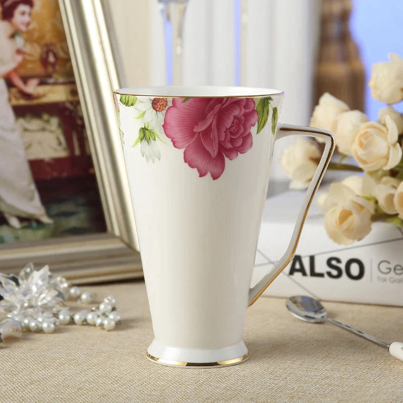 Afralia™ Floral Bone China Tea Mug with Spoon and Elegant European Design