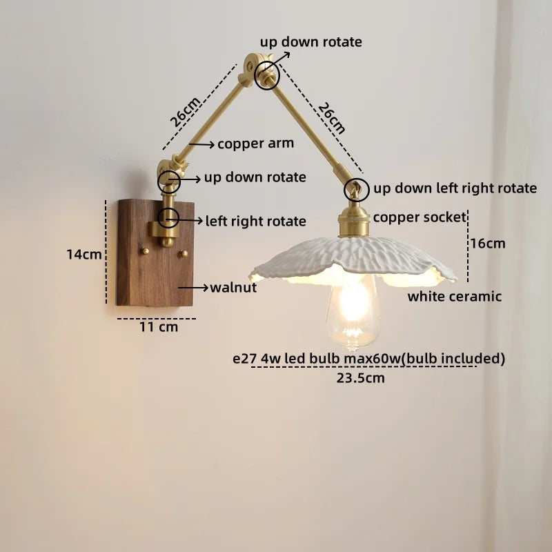 Afralia™ LED Wall Light Walnut Copper Modern Style Hallway Bedroom Living Room