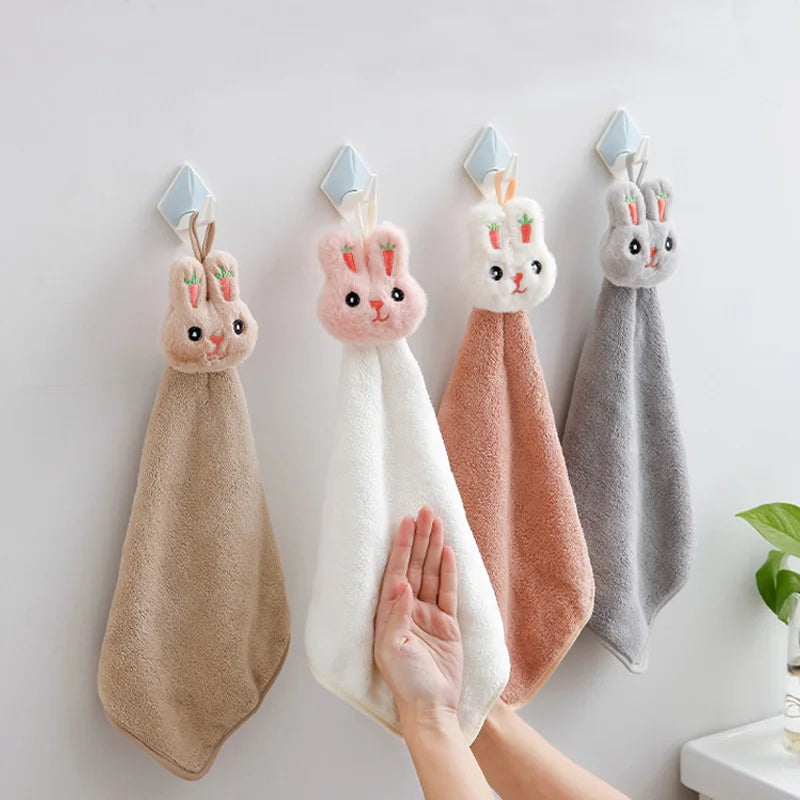 Afralia™ Cartoon Rabbit Coral Fleece Hand Towel: Soft, Absorbent, Quick-Dry Terry Towel