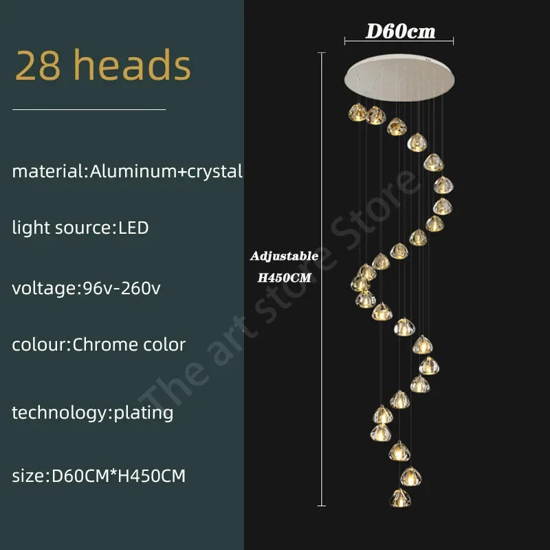 Afralia™ Crystal LED Ceiling Chandelier: Modern Spiral Kitchen Staircase Home Decoration Light