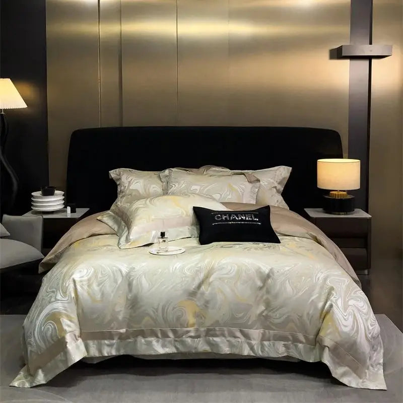 Afralia™ Brocade Satin Jacquard Luxury Cotton Bedding Set - Duvet Cover, Sheet, Pillowcases