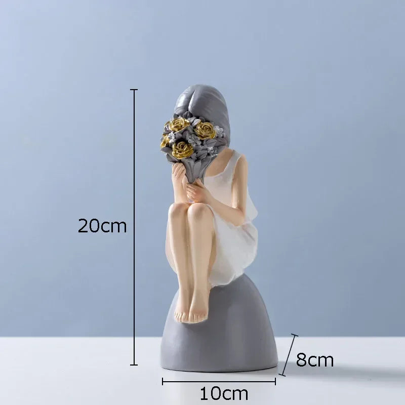 Afralia™ Modern Girl Resin Statue Decor Figure Sculpture Home Ornament