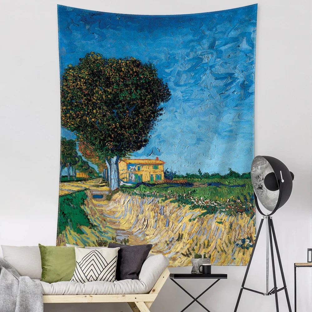 Afralia™ Van Gogh Inspired Landscape Tapestry Wall Hanging for Witchcraft Aesthetics Room Decor