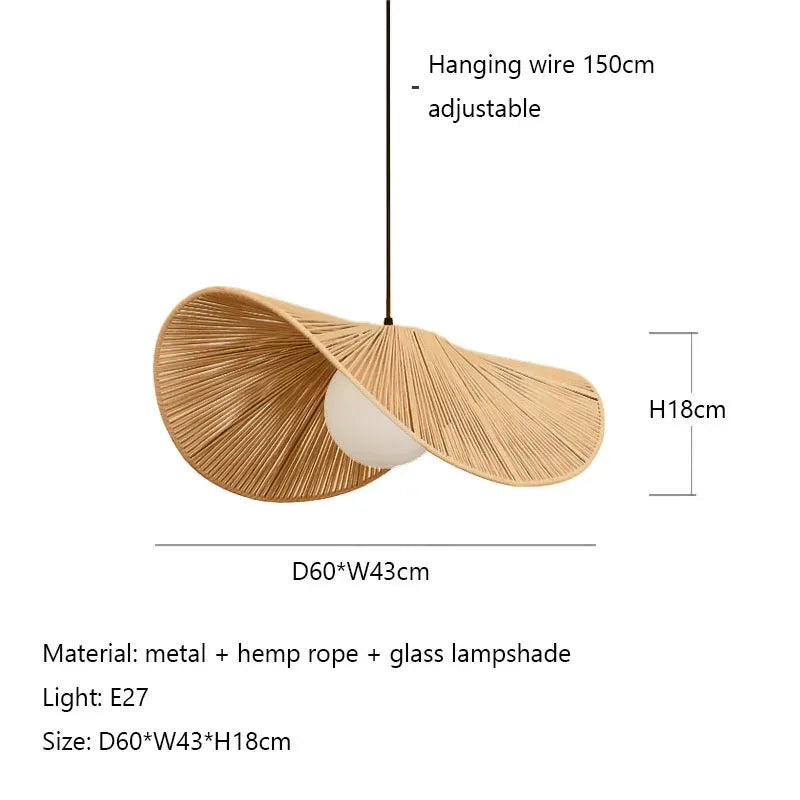 Afralia™ Cotton Rope Hat Pendant Lights Vintage Nordic Chandelier for Cafe & Bedroom