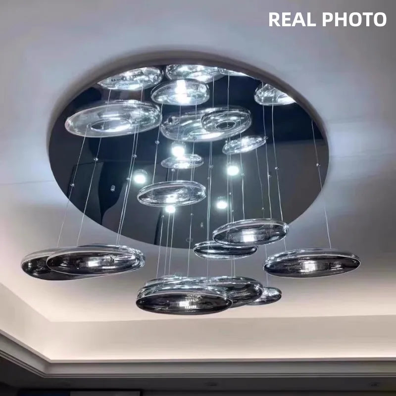 Afralia™ Chrome LED Ceiling Chandelier Cobblestone Pendant Lights - Modern Luxury Luminarias Fixtures