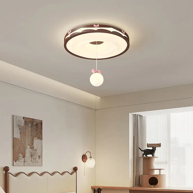 Afralia™ Cream Wind Walnut Round Master Bedroom Lamp Warm Retro Hanging Ball Ceiling