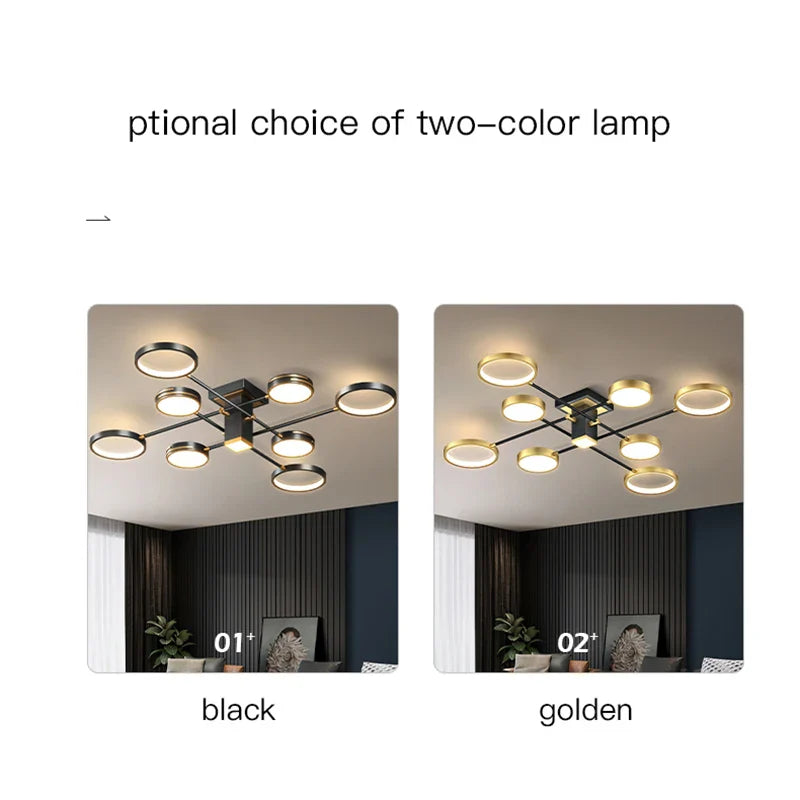 Afralia™ Modern Gold Black Chandelier Ceiling Lamp for Home LED Lighting Fixtures