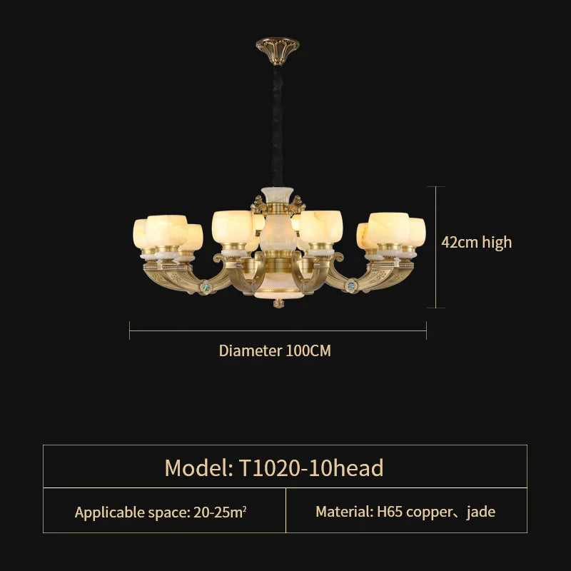 Afralia™ All Copper Jade Chinese Chandelier: Modern & Simple Living Room Lighting