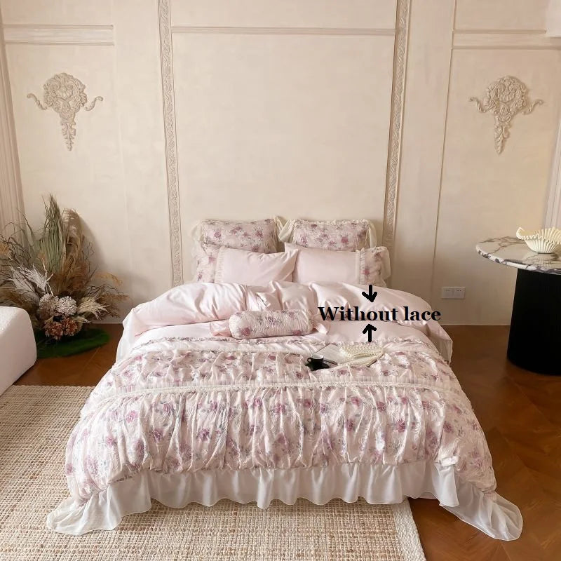 Afralia™ Floral Lace Princess Wedding Bedding Set in Egyptian Cotton