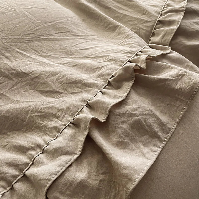 Afralia™ Korean Princess Ruffles Bedding Set - Soft Microfiber, Duvet Cover Pillowcases - All Sizes