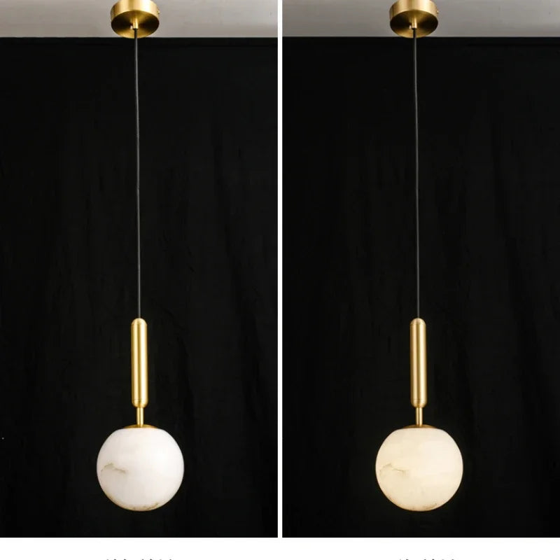 Afralia™ Copper Marble Pendant Light: Modern LED Hanging Lamp for Dining Room