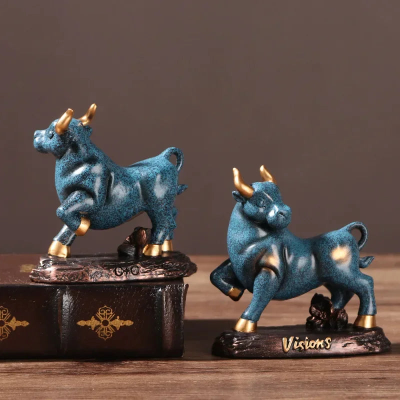 Resin Bull Miniature Statue Handmade Modern Art Sculpture for Home Office Decor by Afralia™
