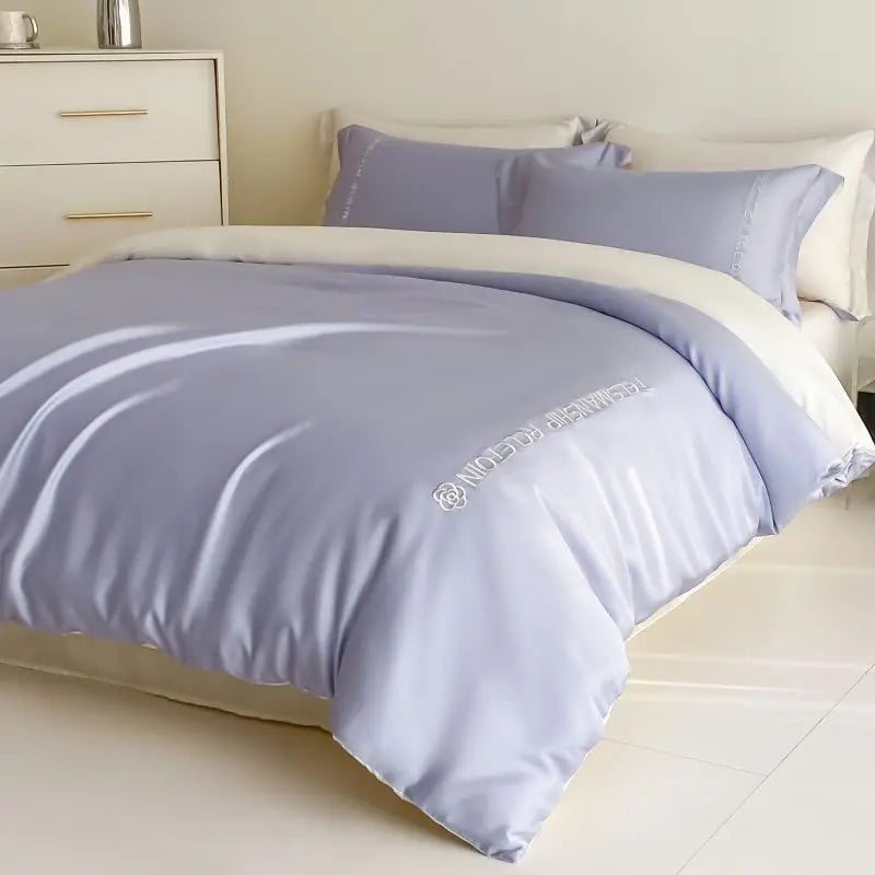 Afralia™ Cotton Solid Color Bedding Set, Premium Quality Embroidery Quilt Cover, Single Bed.