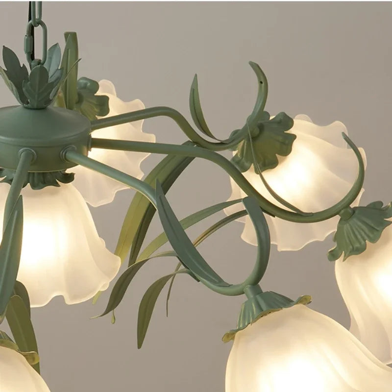 Afralia™ Green Flower Ceiling Chandelier: Elegant Iron Art Pendant Lamp for Living Room, Bedroom, Villa