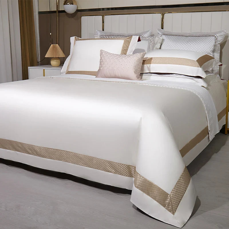 Afralia™ 1000TC Egyptian Cotton Luxury Bedding Set with Gold Embroidery - Solid Color