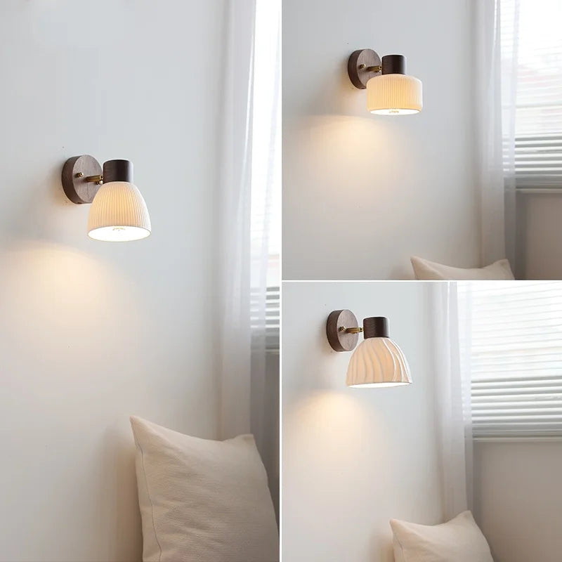 Afralia™ LED Wall Light Fixture Modern Nordic Rotating Reading Lamp White Ceramic Wood