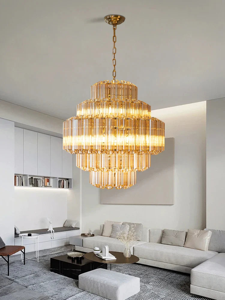 Afralia™ Amber Glass Chandelier: Modern Luxury Large Vintage Lighting for Living & Dining Room