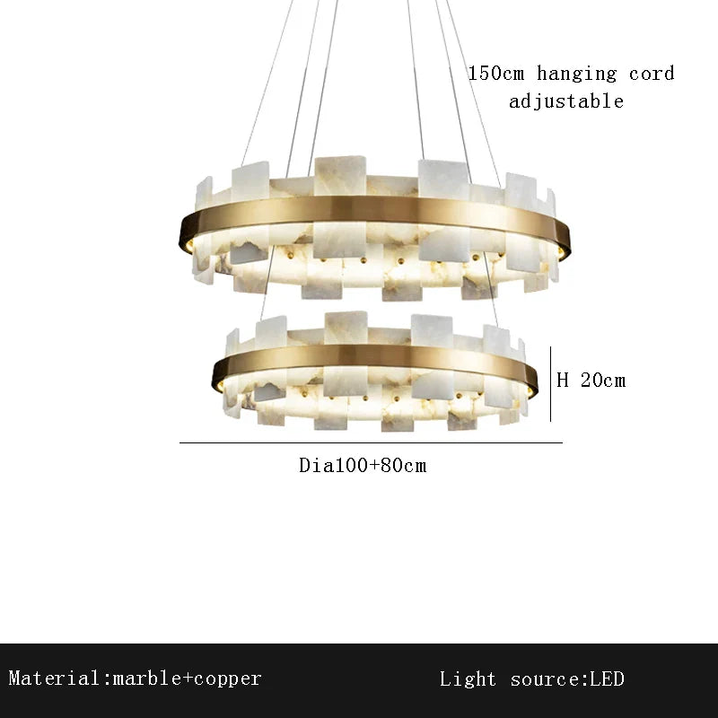 Afralia™ Luxury Marble LED Chandelier: Modern Round Ring Suspension Lamp for Bedroom