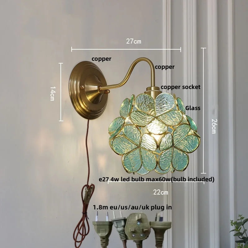 Afralia™ Pink Glass LED Wall Light Sconce for Home Decor or Bedroom