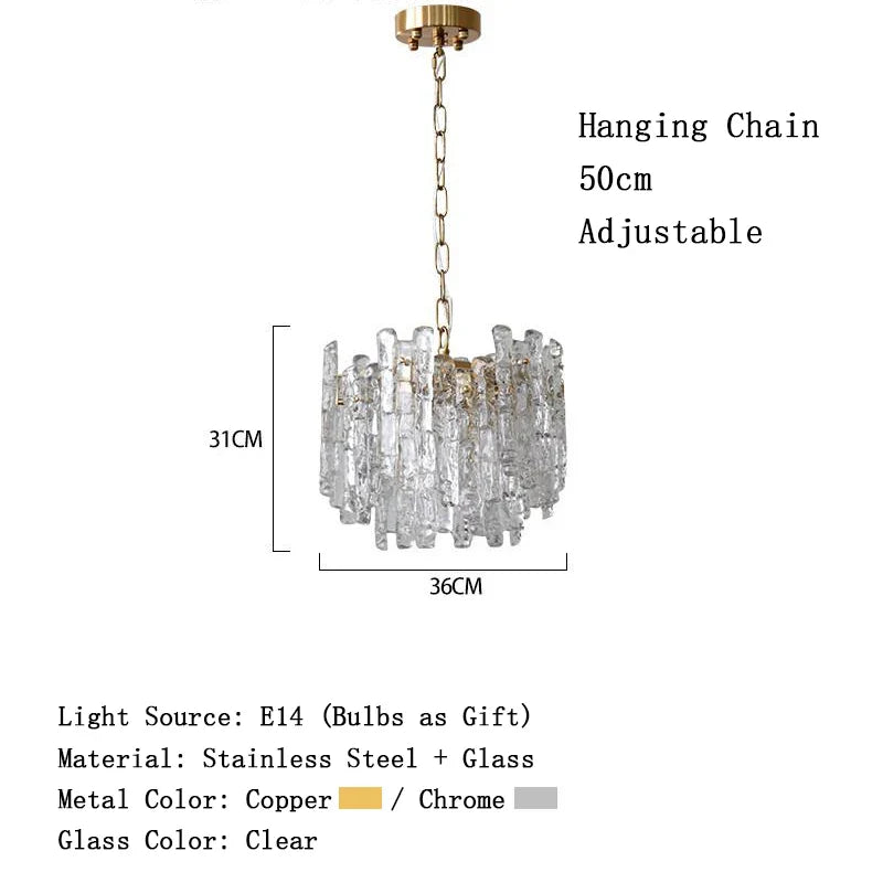 Afralia™ Icicle Glass Ceiling Pendant Light - Dimmable Dining Room Chandelier