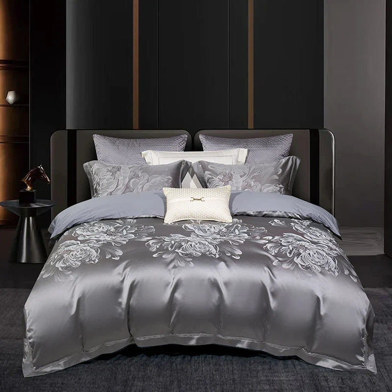 Afralia™ 1000TC Egyptian Cotton Satin Jacquard Patchwork Bedding Set - Full Queen King Size
