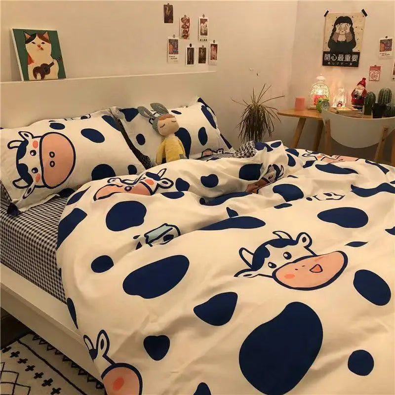 Afralia™ Cartoon Print Bedding Set: Breathable Duvet Cover, Bed Sheet, Pillowcases - Double & Single Sizes