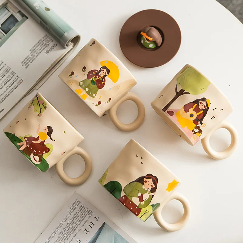 Afralia™ Retro Ceramic Coffee Mug with Lid - Personalized Birthday Gift for Office or Home