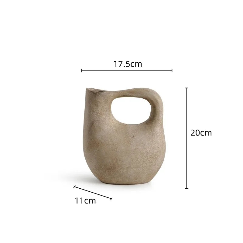 Afralia™ Geometric Stoneware Vase Vintage Art Craft Home Decor Ornaments