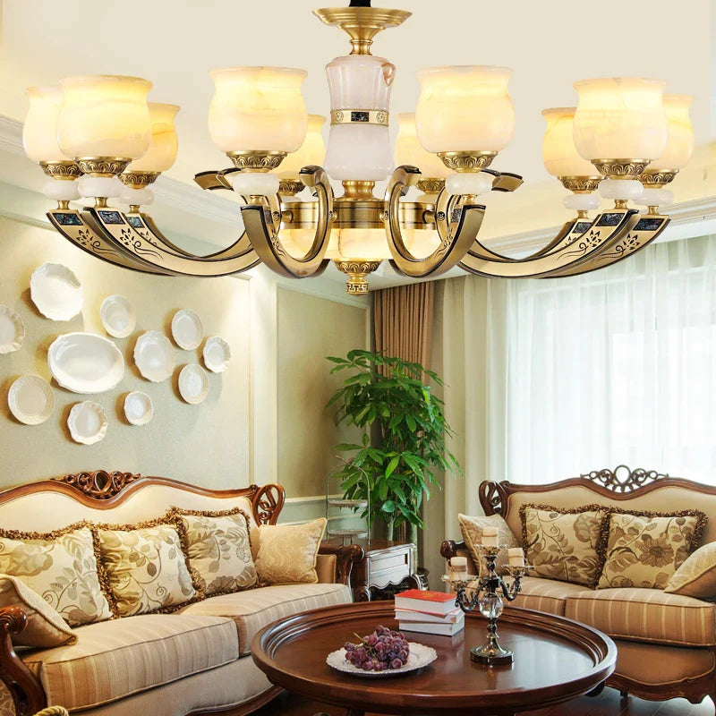 Afralia™ Luxury Natural Jade Chandelier for Duplex Villa and Restaurant, Guangdong Lamps