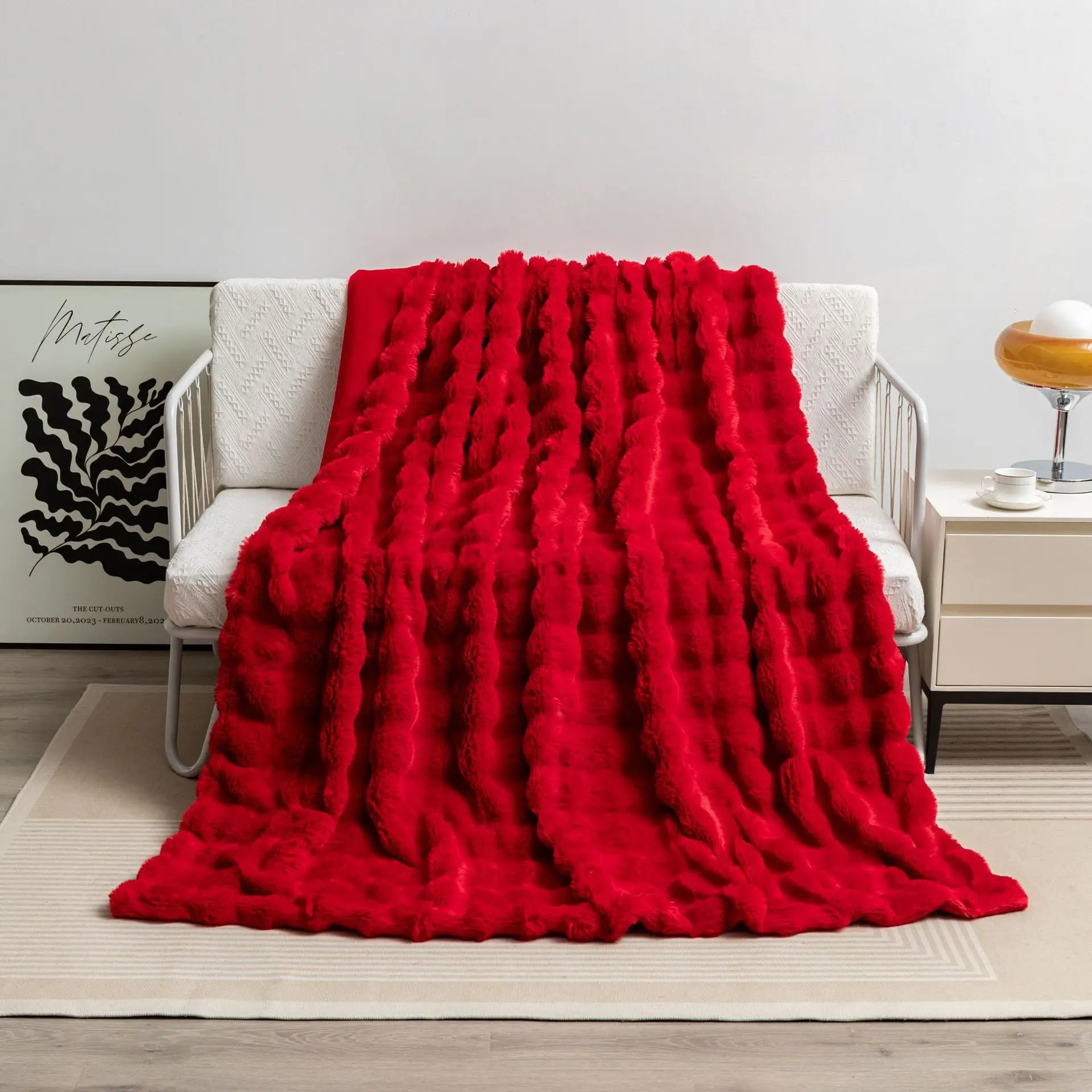 Afralia™ Faux Rabbit Fur Flannel Sofa Blanket, All Seasons Solid Soft Nap Quilt
