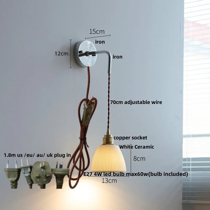 Afralia™ Ash Wood LED Wall Light with Pull Chain Switch – Japanese Style Bedside Lamp