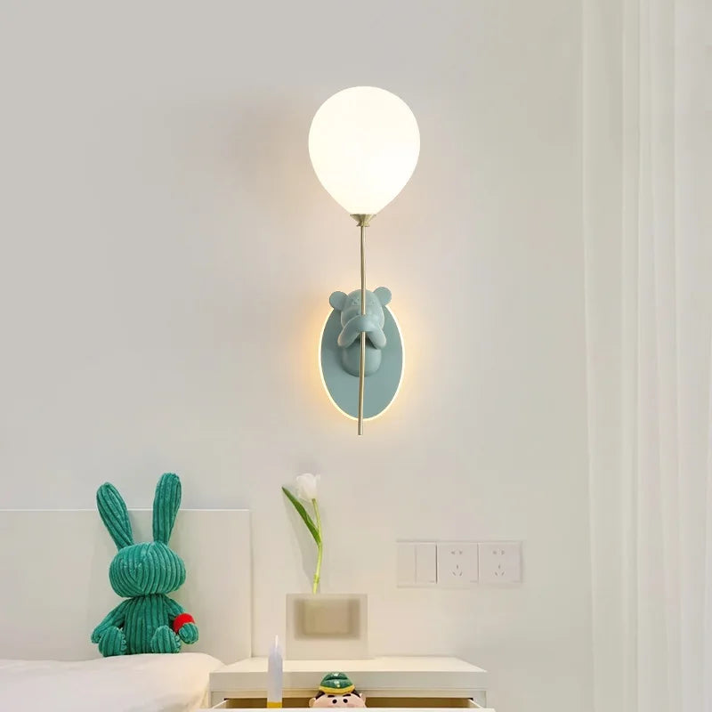 Afralia™ Cartoon Bear Balloon LED Wall Lamp for Children's Room