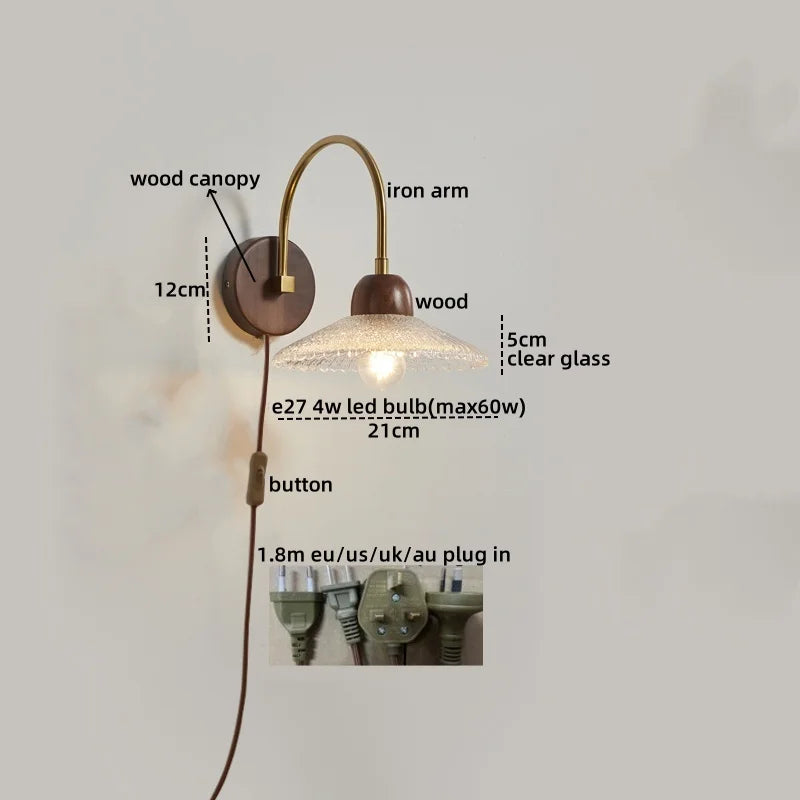 Afralia™ LED Wall Sconce Pull Chain Switch Modern Stair Lights Glass Wood