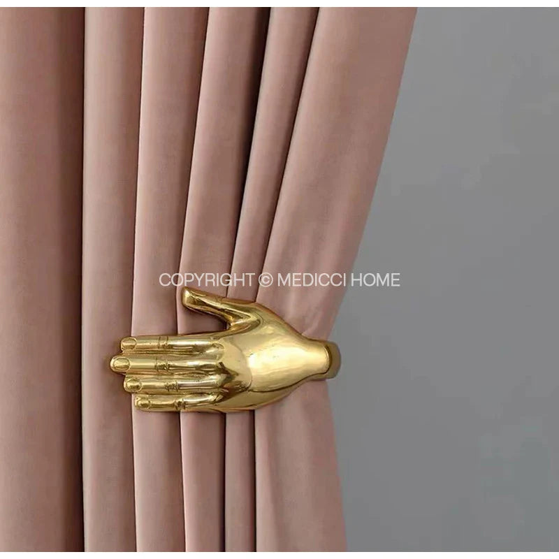 Afralia™ Retro Golden Hand Curtain Hooks: Creative Wall Arts Pair