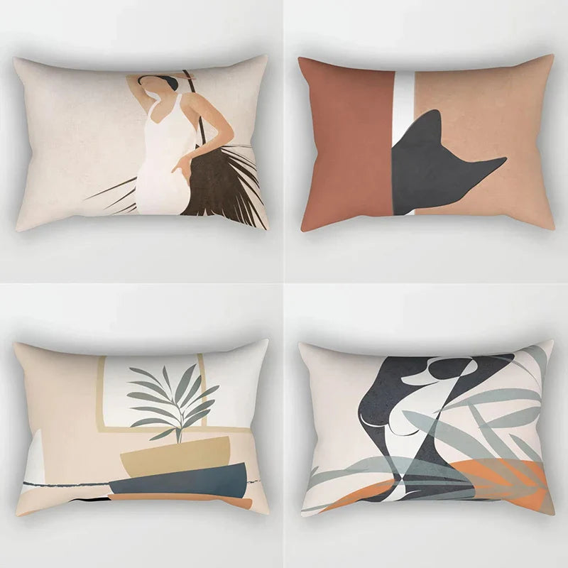 Nordic Abstract Leaves & Plant Print Pillowcase by Afralia™ - Modern Geometric Home Decor