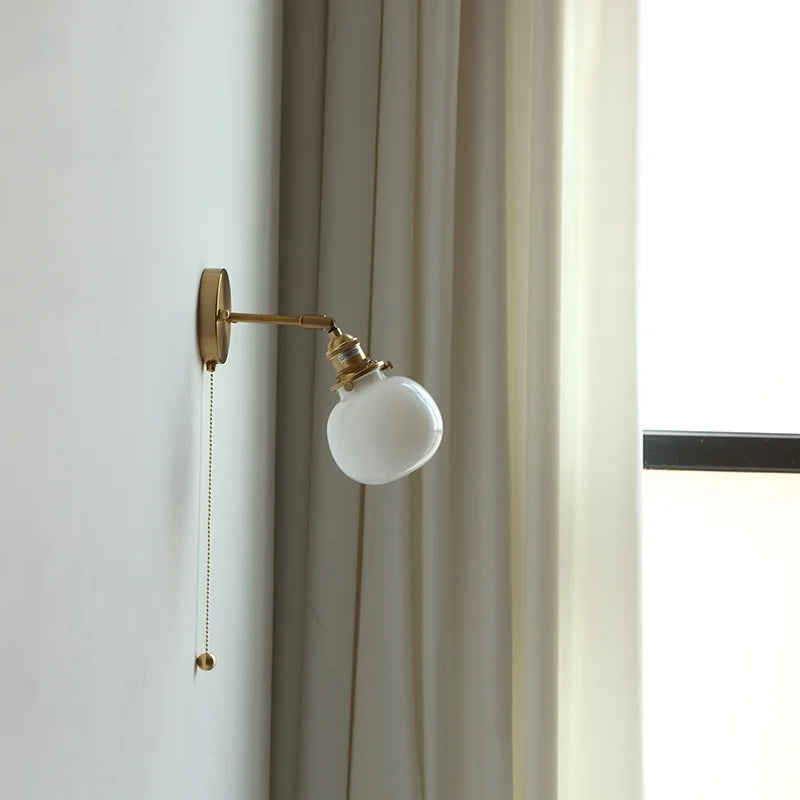 Afralia™ Glass LED Wall Sconce Pull Chain Switch Modern Bathroom Light