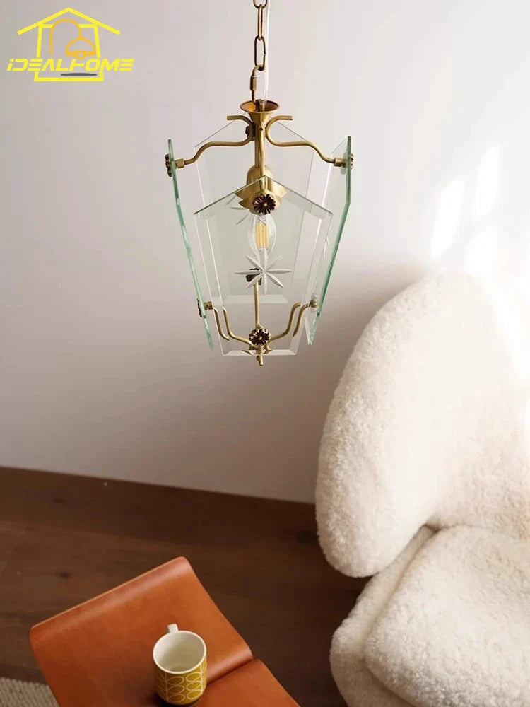 Afralia™ Vintage Glass Petal Chandelier LED Gold Lustre Hanging Lamp