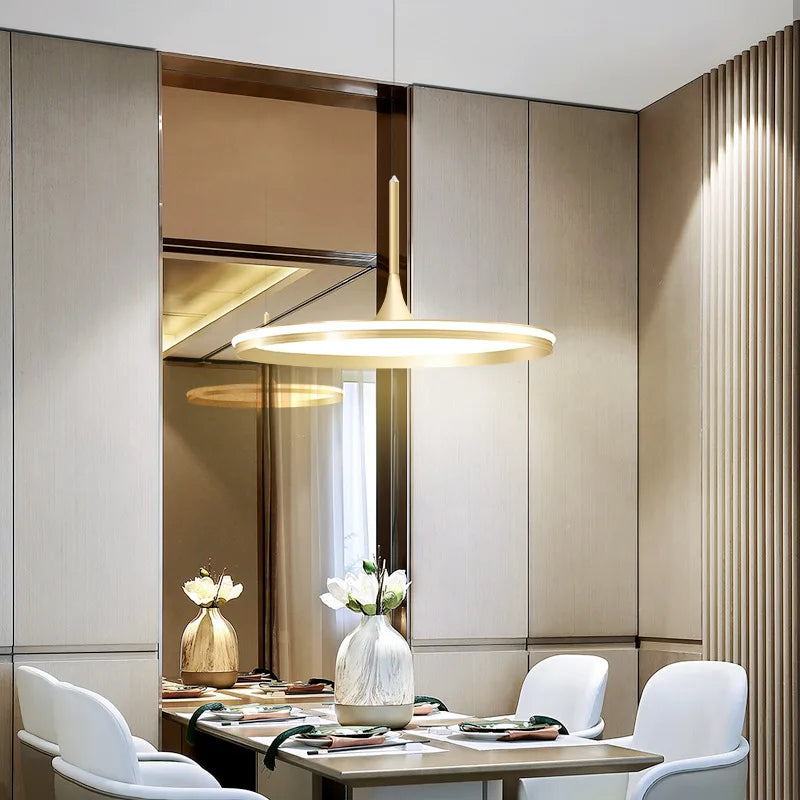 Afralia™ Modern Dimmable Round Pendant Lights - Gold Black Chandelier for Home Decor