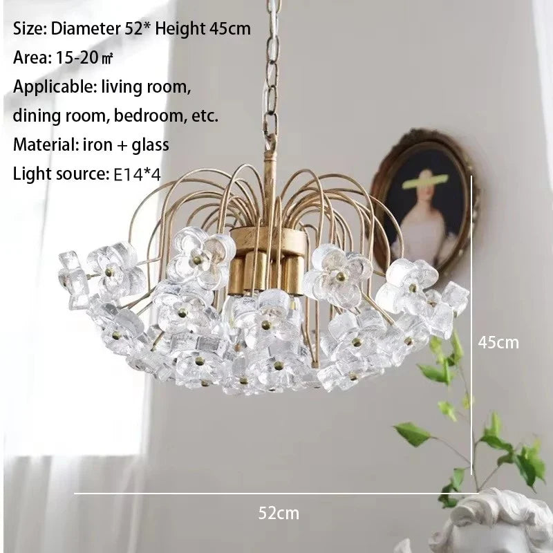 Afralia™ Antique Petal Glass Iron Chandelier for Home Decor