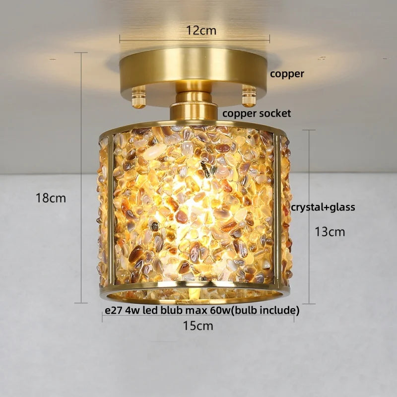 Afralia™ Copper Canopy LED Ceiling Light Glass Crystal Nordic Modern Decor for Home