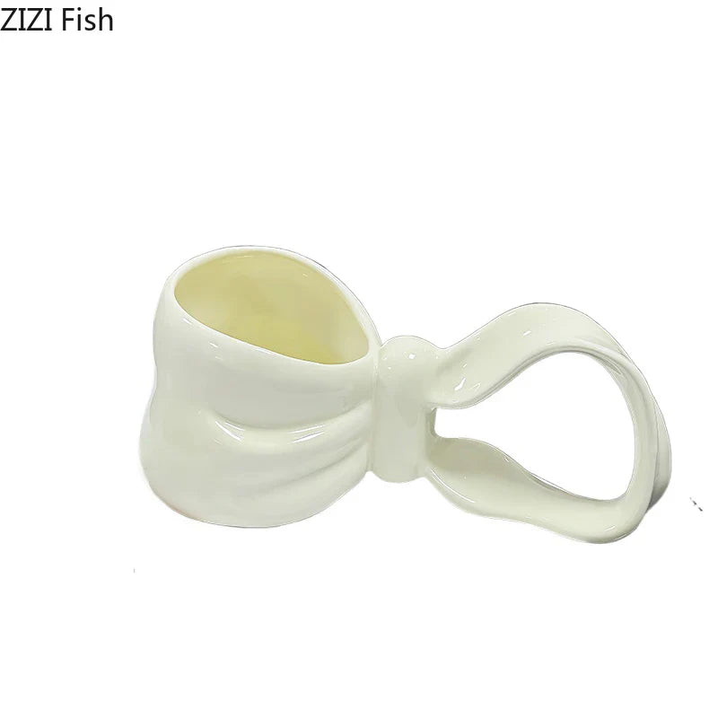 Afralia™ Bowknot Ceramic Coffee Mug Tea Cup Juice Container