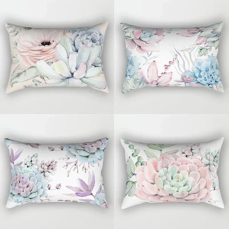 Tropical Leaves Cactus Flower Pillowcase for Sofa Car Home Decor by Afralia™