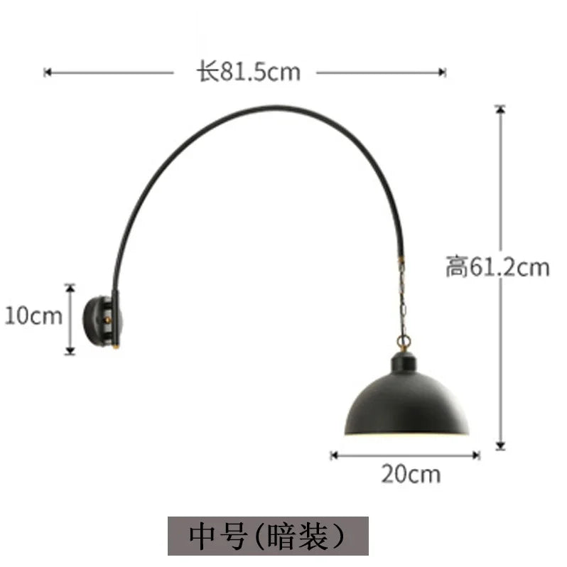 Afralia™ Rotatable Black Wall Lamp LED E27 Swing Arm Long Pole Industrial Design