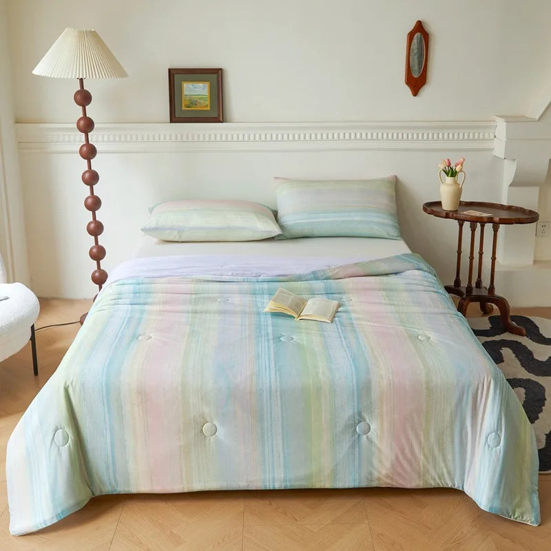 Afralia™ Knitted Cotton Print Summer Quilt, Silk Soft Blanket