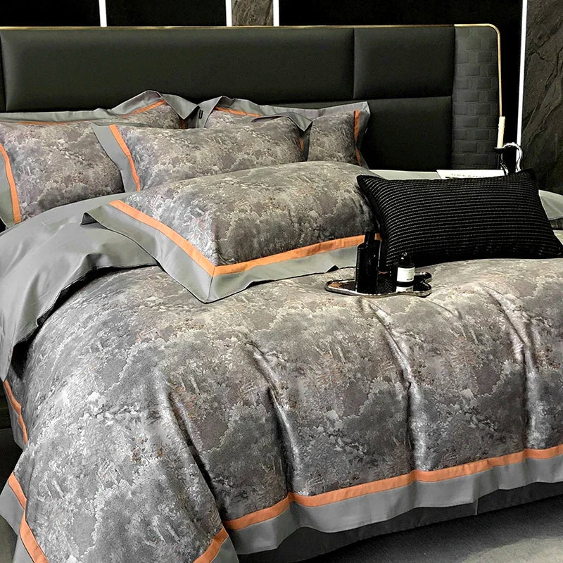 Afralia™ 100S Egyptian Cotton Print Bedding Set for Queen King Ru Size